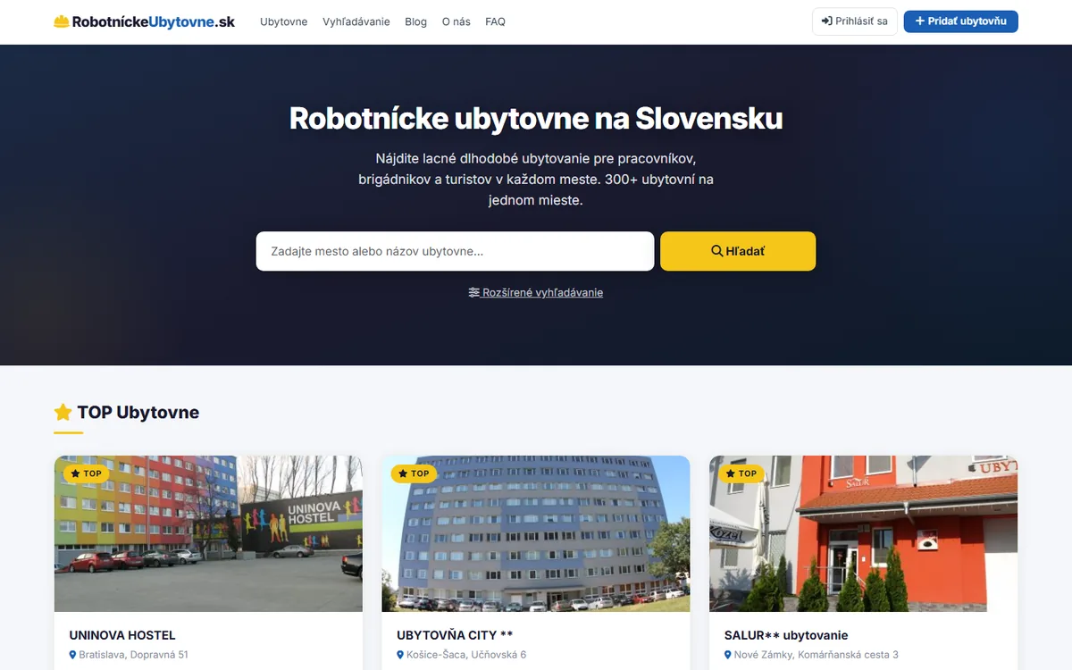RobotnickeUbytovne.sk – accommodation portal